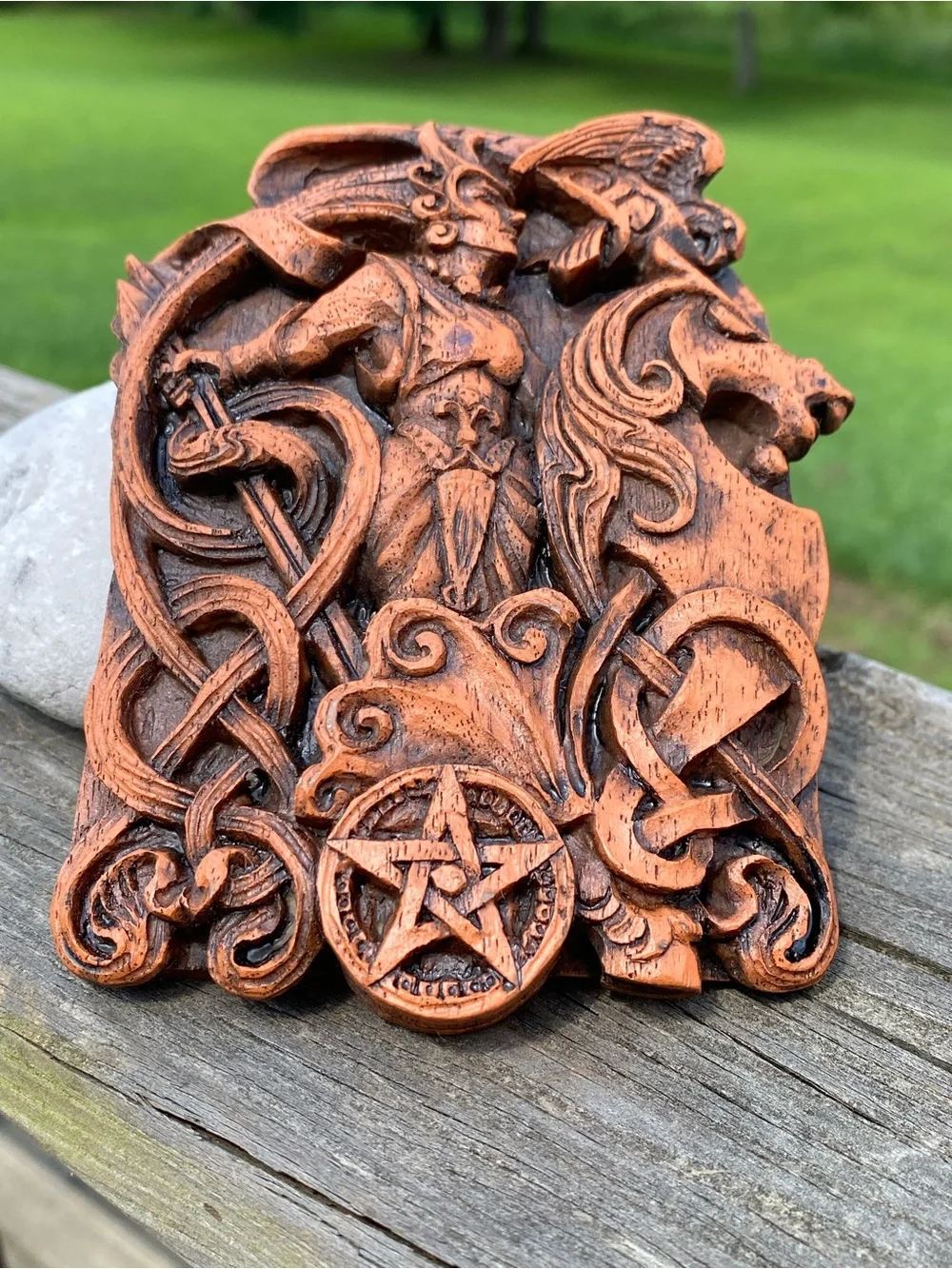 Morrigan Phantom Queen Warrior Goddess Wall Plaque - Rustic Terracotta Finish